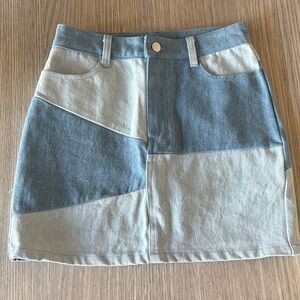Altard State Patchwork Denim Mini Skirt Blue Colorblock Small